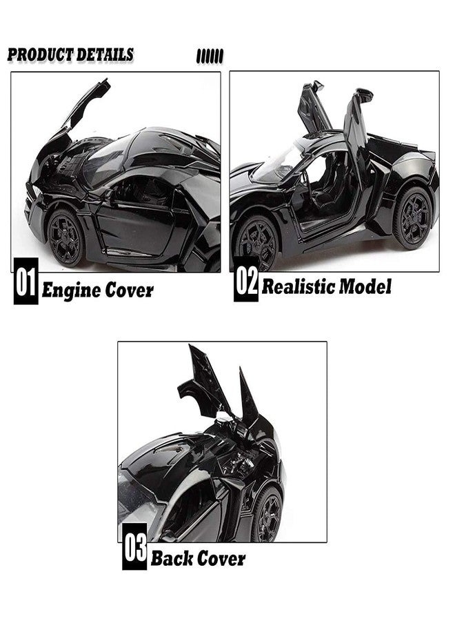 PANSHUB 1:24 Diecast Lykan Hypersport Toy Car Scale Model,Pull Back Vehicles Alloy Simulation Supercar with Lights and Sound Also for Car Dashboard,Kids,Adult (Color as per Available) - Image 5